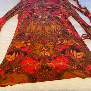 Free People 70s Print Mock Tie Dress